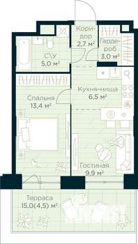 1-к квартира, строящийся дом, 45м2, 3/30 этаж