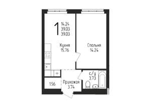 1-к квартира, строящийся дом, 39м2, 4/25 этаж