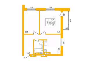 2-к квартира, строящийся дом, 48м2, 8/27 этаж