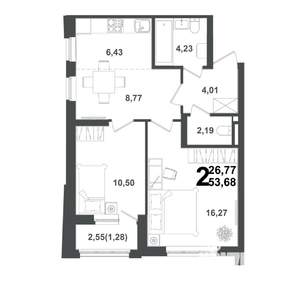 2-к квартира, вторичка, 54м2, 9/21 этаж