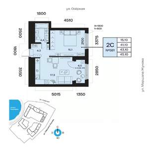 2-к квартира, вторичка, 43м2, 5/32 этаж