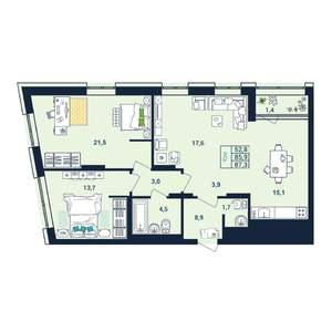 3-к квартира, вторичка, 87м2, 20/25 этаж