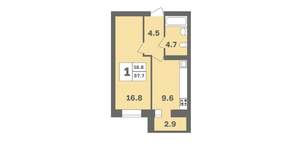 1-к квартира, вторичка, 37м2, 9/12 этаж