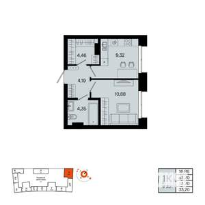 1-к квартира, вторичка, 33м2, 6/20 этаж