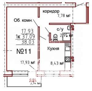 1-к квартира, вторичка, 38м2, 3/5 этаж