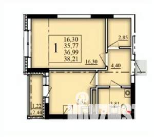 1-к квартира, строящийся дом, 37м2, 5/25 этаж