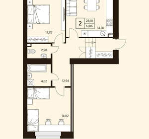 2-к квартира, вторичка, 62м2, 1/10 этаж