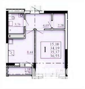 1-к квартира, строящийся дом, 35м2, 8/25 этаж