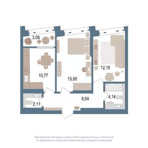 2-к квартира, вторичка, 55м2, 2/14 этаж