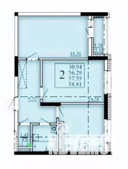 2-к квартира, строящийся дом, 58м2, 4/25 этаж