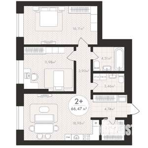 2-к квартира, вторичка, 66м2, 23/24 этаж