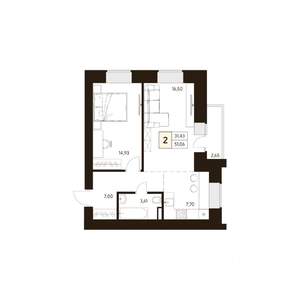 2-к квартира, вторичка, 51м2, 14/17 этаж