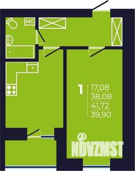 1-к квартира, строящийся дом, 40м2, 5/12 этаж