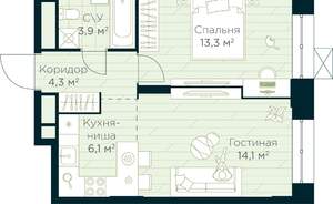 1-к квартира, строящийся дом, 42м2, 6/30 этаж