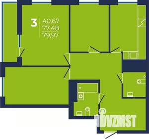 3-к квартира, строящийся дом, 80м2, 23/25 этаж