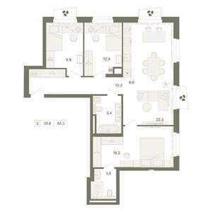 3-к квартира, вторичка, 84м2, 10/10 этаж