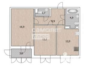 2-к квартира, вторичка, 56м2, 2/12 этаж