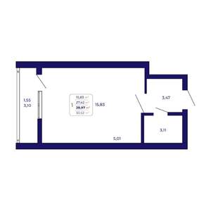 1-к квартира, строящийся дом, 29м2, 21/25 этаж