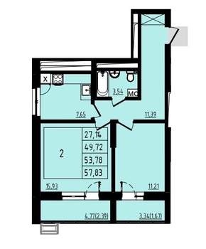 2-к квартира, строящийся дом, 54м2, 5/25 этаж