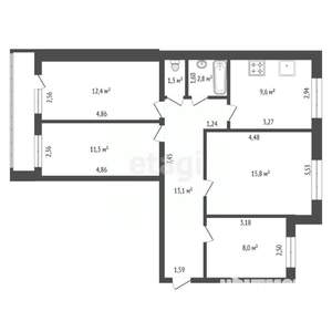 4-к квартира, вторичка, 77м2, 9/9 этаж