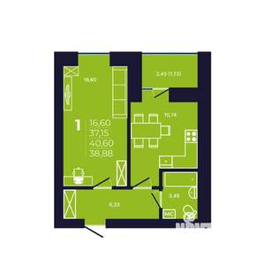 1-к квартира, вторичка, 39м2, 7/12 этаж