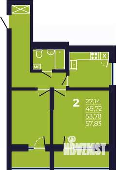 2-к квартира, строящийся дом, 54м2, 5/25 этаж