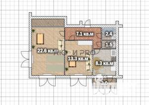 2-к квартира, вторичка, 55м2, 1/3 этаж