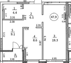 2-к квартира, вторичка, 51м2, 2/17 этаж