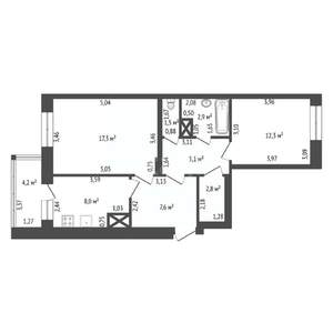 2-к квартира, вторичка, 58м2, 7/12 этаж