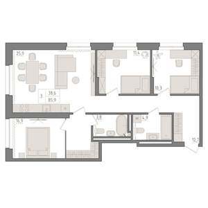 3-к квартира, вторичка, 86м2, 5/23 этаж