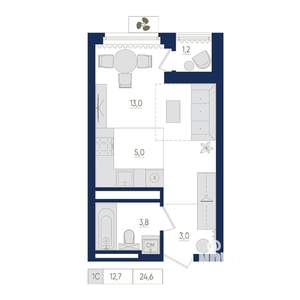 1-к квартира, вторичка, 25м2, 19/22 этаж