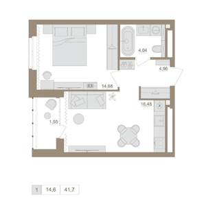 1-к квартира, вторичка, 42м2, 3/25 этаж