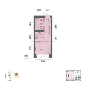 1-к квартира, вторичка, 22м2, 18/32 этаж