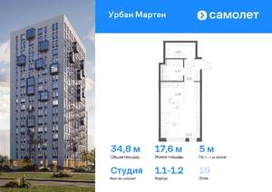 Студия квартира, вторичка, 35м2, 15/17 этаж
