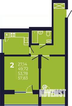 2-к квартира, строящийся дом, 54м2, 8/25 этаж