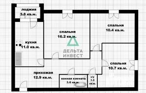 3-к квартира, вторичка, 68м2, 8/25 этаж