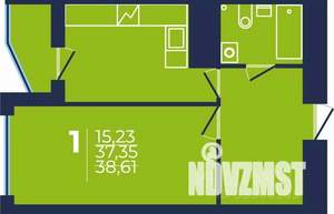 1-к квартира, строящийся дом, 38м2, 23/25 этаж