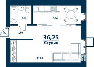 1-к квартира, строящийся дом, 36м2, 5/5 этаж