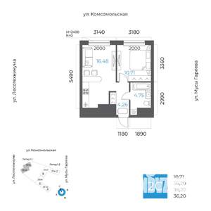 2-к квартира, вторичка, 36м2, 29/32 этаж