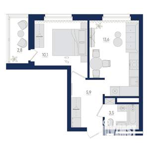 1-к квартира, вторичка, 35м2, 13/22 этаж