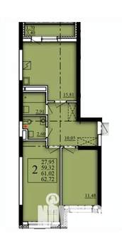 2-к квартира, вторичка, 61м2, 12/21 этаж