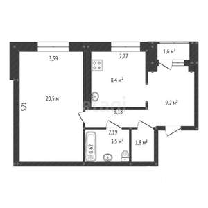 1-к квартира, вторичка, 44м2, 2/10 этаж