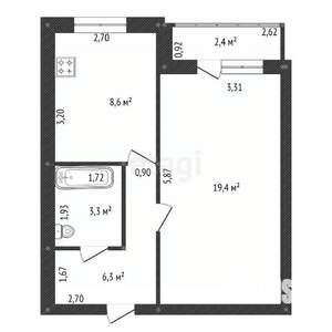 1-к квартира, вторичка, 38м2, 7/9 этаж