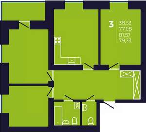 3-к квартира, строящийся дом, 79м2, 10/12 этаж
