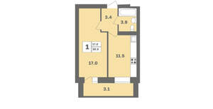1-к квартира, вторичка, 39м2, 4/12 этаж