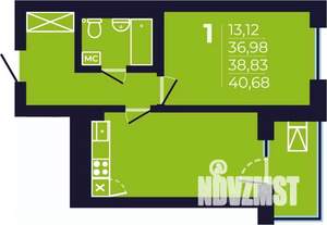 1-к квартира, строящийся дом, 39м2, 25/25 этаж