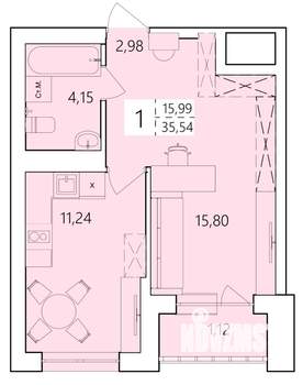 1-к квартира, строящийся дом, 35м2, 1/25 этаж
