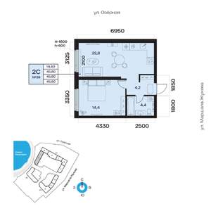 2-к квартира, вторичка, 46м2, 4/32 этаж