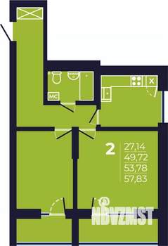 2-к квартира, строящийся дом, 54м2, 9/25 этаж