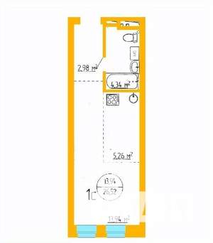 1-к квартира, вторичка, 27м2, 7/16 этаж
